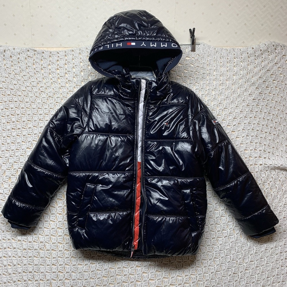 Tommy Hilfiger Puffer Coat Jacket‎ Boys M (12/14) Black Hoodie Fleece Full Zip